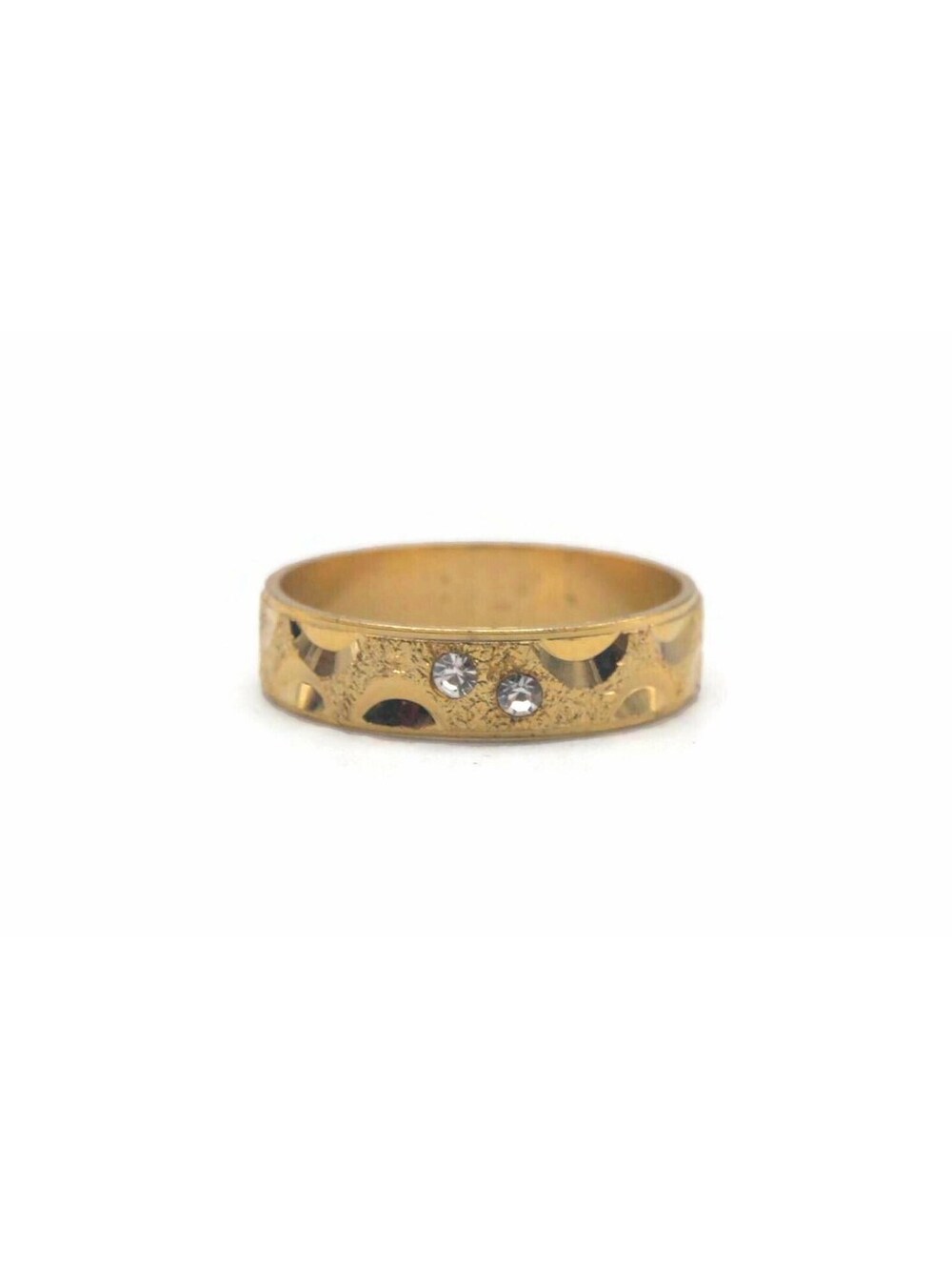 Vintage Gold Tone Band with 2 Clear Rhinestones, Size 8 Ring Band, Wedding Ring.